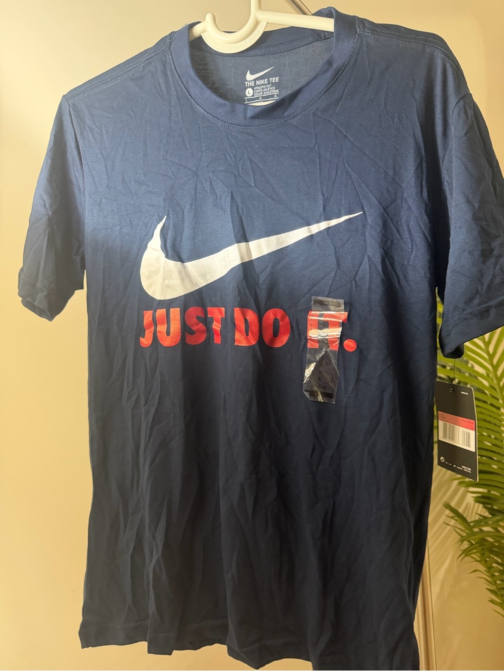 Nike Navy Short-Sleeve Tee with White Swoosh and Red 'Just Do It.'